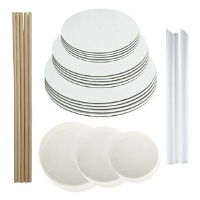 Cake Boards Kit - 10 Inch, 8 Inch, 6 Inch Cake Cardboard Rounds, Parchment Paper Rounds and Cake Dowels - Cake Board Tier Stacking Support - Cake Plates - 125 Pcs