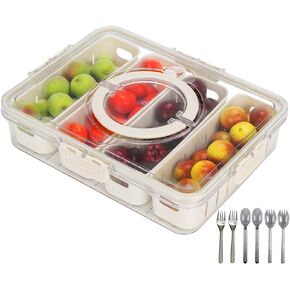 Divided Serving Tray with Handle, Lid & Removable Snack Box 8 Compartment Portable Snack Containers Snackle Box Snack Tray , Veggie Tray Charcuterie Boxes Fruit Tray Candy Organizer (1 PCS-4C)