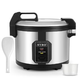 SYBO Commercial Rice Cooker and Warmer, 60 Cups Large Cooked (30 Cup Uncooked) Rice with Hinged Lid, Non-Stick Insert Pot, Stainless Steel Exterior