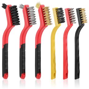 6 Pieces Wire Brushes, Metal Brush, Brass Brush, Stainless Steel Brush, Nylon Brushes, Small Wire Brush Set for Cleaning Metal Rust and Paint Removal