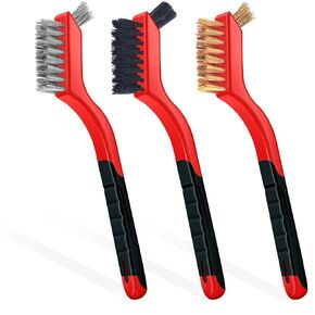 Wire Brush Set 3Pcs, Nylon/Brass/Stainless Steel Bristles with Curved Handle Grip, Small Wire Brushes for Cleaning Rust, Dirt & Paint Scrubbing, 7 Inches Scratch Brush with Deep Cleaning