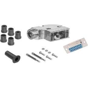 CompuCablePlusUSA.com Best DB15 Male Solder Cup Connector DIY Kit Includes Solder Cup Connector, 90 Degree Angle Metal Hood, Strain Relief Grommet and Screws. (DB15 Male)