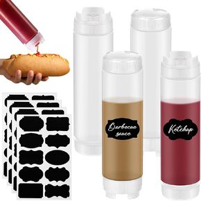 4 Pcs 24 oz Inverted Plastic Squeeze Bottles, Refillable Tip Large Valve Dispenser Condiment Squeeze Bottle for Sauces Ketchup Sour Cream Self Sealing Syrup Dispenser for Restaurants