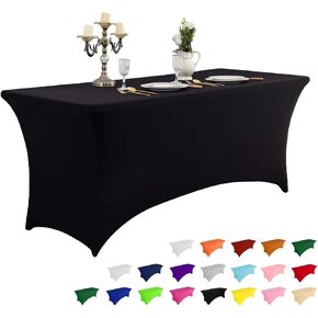 2 Pack 6FT Table Cloth for Rectangular Fitted Events Stretch Black Table Covers Washable Table Cover Spandex Tablecloth Table Protector for Party, Wedding, Cocktail, Banquet, Festival