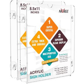 NIUBEE Acrylic Window Sign Holder 8.5×11 Inch with 4 Suction Cups for Glass Window Wall Mount, Advertise Display Office Store Promotion Picture Frame for Mall, Office, Home, Restaurant (6 Pack)