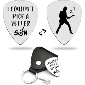 LRUIOMVE Gifts for Dad Funny Stainless Steel Guitar Picks with Cowhide Leather Case - I Couldn't Pick a Better Dad, for Dad Father Musician Guitar Player Family Birthday Christmas Gift