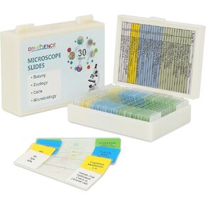 Microscope Slides for Kids Ages 8+, 60 Prepared Microscope Slides with Specimens of Animals Plants Microbe Cells and Tissue Anatomy, Customized Prepared Slides for 3rd-8th Grade Kids Students