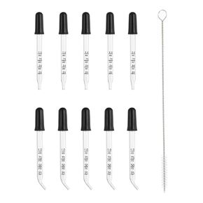 PATIKIL Eye Dropper, 10Pcs 1ml Glass Graduated Bent and Straight Tip Pipette Measured Dropper with Rubber Cap and Brush for Essential Oils, Lab Experiments, Clear and Black