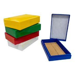 5PCS Microscope Slide Storage Box, 25-Place Plastic Microscope Slide Holder with Foam Liner for 25mm × 75mm Microslide, Assorted Colors