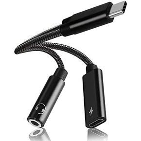 USB C to 3.5mm Headphone and Charger Adapter, 2 in 1 USB C to 3.5mm Headphone Jack Adapter Hi-Res DAC and Fast Charging Dongle Compatible with Google Pixel 5 4 3 XL, Galaxy S22/S22+/S21, Note 10/20