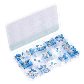 PATIKIL 3KV/0.1nF to 22nF High Voltage DIP Ceramic Capacitor Kit,15 Values 300Pcs Assortment Industrial Electrical Chip Capacitors for Power Circuits, Blue