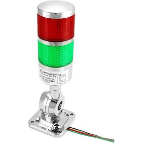 QWORK Industrial Warning Lights, 12-24V LED Stack Tower Lights with Buzzer, Andon Lights, Column Signal Tower Indicator Lamp Beacon, Continuous/Flashing Light Switchable, 2 Layer