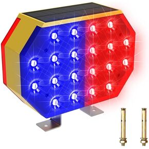 Solar Strobe Warning Light, Red Blue Flashing Traffic Safety Signal Lights 40LED Waterproof Safety Barricad Lamp for Road Construction, Law Enforcement Vehicles and Vehicle Emergency (Screws)