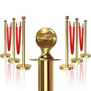 8PCS Black-Gold Stanchions Posts with 4PCS 5 ft Red Velvet Rope, Red Velvet Rope Stanchion Set Crowd Control Barriers, Stanchions and Velvet Ropes Red Carpet Poles for Party Supplies