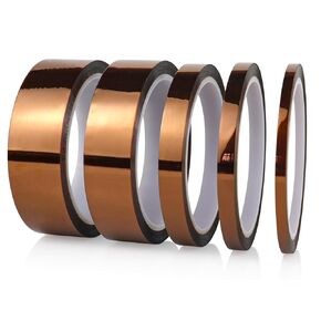 BOMEI PACK Polyimide Tape, 5 Pack High-Temperature Resistant Tape 5/8/12/25/30mm x 33m(108ft), No Residue Heat-Resistant Tape for Electric Task, 3D Printing, Soldering, Sublimation, Masking