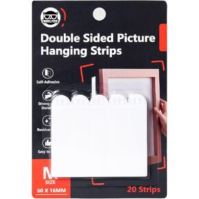 Double Sided Picture Hanging Strips - 20Pcs Self Adhesive Picture Hanger Kit for Wall, Removable and Damage Free Picture Hanging Adhesive Strips - Small