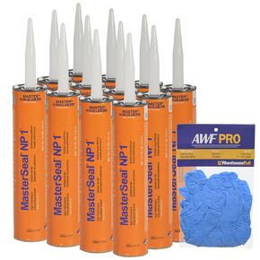 MasterSeal NP1 Stone 10.1oz Polyurethane Caulk - Pack of 12 with Bonus AWF PRO Gloves. One Component, Flexible, Non Sag, Elastomeric Acoustic Sealant