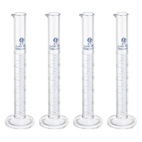 PATIKIL 250ml Graduated Cylinder, 4Pcs 3.3 Borosilicate Glass Measuring Cylinder Round Base for Lab Experiment, Clear
