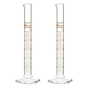 stonylab Graduated Cylinder, 2-Pack B Grade Borosilicate Glass Cylinder with Stable Hexagonal Base, 250 ml