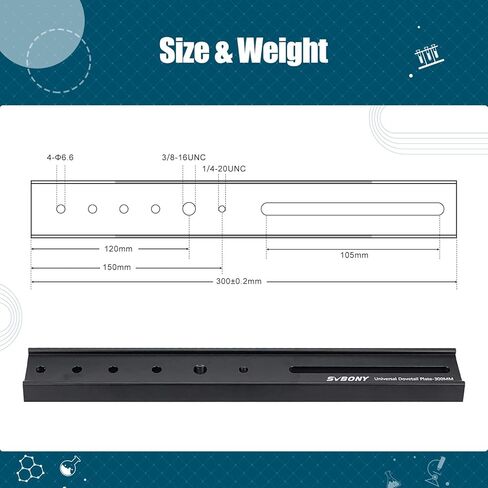 SVBONY SV219 Dovetail Mount Plate, 300mm 11.81 inches Universal Dovetail Plate Compatible with Dovetail Saddles, Telescope Accessories for OTA Equatorial Tripod Sky Astrophotography in Kuwait