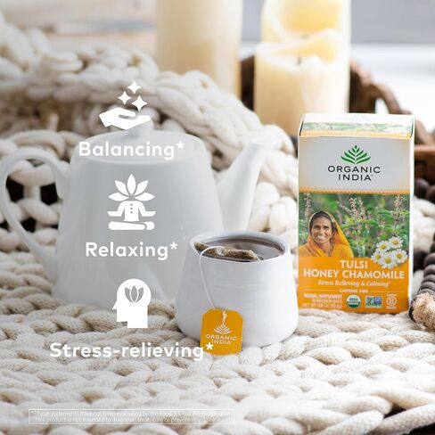 Organic India Tulsi Sweet Rose Herbal Tea - Stress Relieving & Magical, Immune Support, Adaptogen, Vegan, Gluten-Free, USDA Certified Organic, Non-GMO, Caffeine-Free - 18 Infusion Bags, 6 Pack in Kuwait