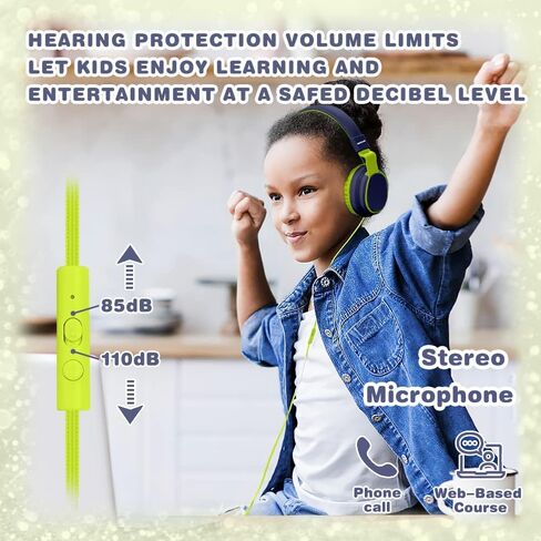 Wired Kids Headphones for School with Cord Mic,Safe Volume Limit 85/94dB | Adjustable Headband Foldable Over-Ear Lightweight for Toddler Girls Boys Travel/Tablet/iPad,HD Stereo Sound,3.5mm,Pink in Kuwait
