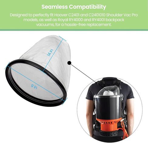 2KE2105000 HEPA Cloth Bag Liner for Hoover and Royal Backpack Vacuum Cleaner, Reusable Type Y Vacuum Bags Replacement Fit Hoover C2401 and C2401010 Shoulder Vac Pro, Royal RY4000 RY4001, 2Psc in Kuwait