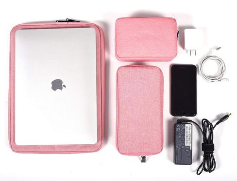 Canvas Waterproof Universal Electronic Accessories Organizer for Power Bank,Charging Cords,Chargers,Mouse,USB Cable,Earphones and More Out-going, Business Travel Gadget Bag,Black(Small+Big) in Kuwait
