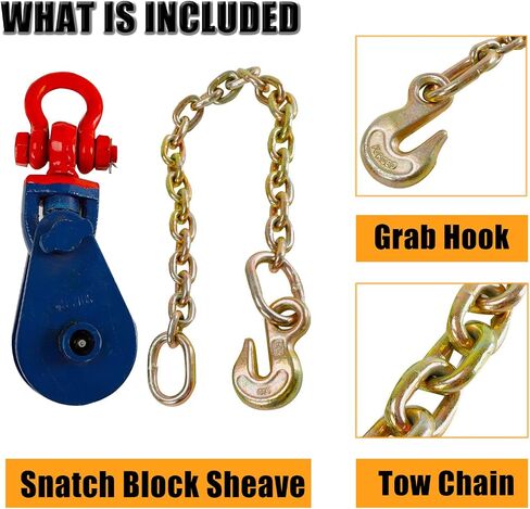 2 Ton Snatch Block with G70 Chain, 3'' Single Sheave Block w/Swivel Hook Fit 3/8'' Wire Cable Heavy Duty for Pulling Wrecker Roll Back Recovery in Saudi Arabia