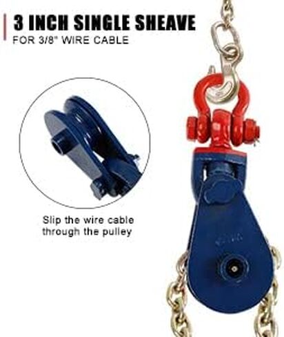2 Ton Snatch Block with G70 Chain, 3'' Single Sheave Block w/Swivel Hook Fit 3/8'' Wire Cable Heavy Duty for Pulling Wrecker Roll Back Recovery in Saudi Arabia