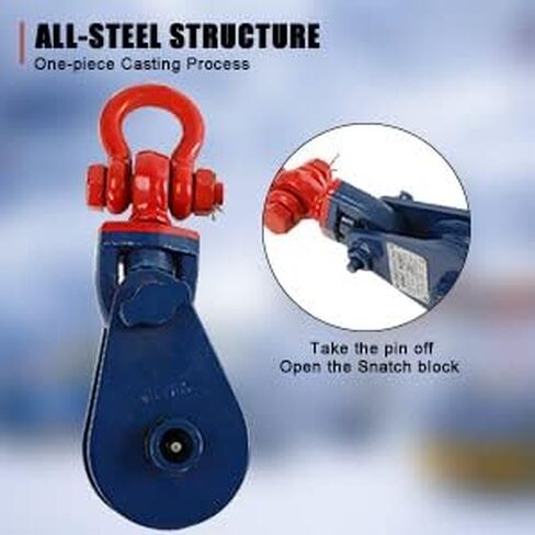 2 Ton Snatch Block with G70 Chain, 3'' Single Sheave Block w/Swivel Hook Fit 3/8'' Wire Cable Heavy Duty for Pulling Wrecker Roll Back Recovery in Saudi Arabia