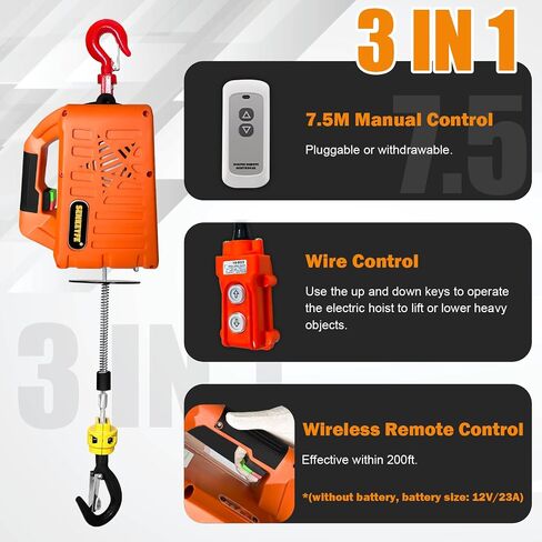 Power Electric Portable Hoist Winch 1500LBS, 3 in 1 Electric Cable Hoist 110V 25 FT with Lifting Strap, Electric Hoist Lift Ceiling Winch for Lifting Towing in Saudi Arabia