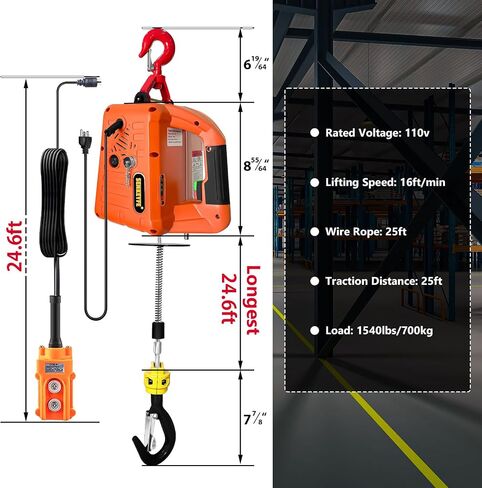 Power Electric Portable Hoist Winch 1500LBS, 3 in 1 Electric Cable Hoist 110V 25 FT with Lifting Strap, Electric Hoist Lift Ceiling Winch for Lifting Towing in Saudi Arabia