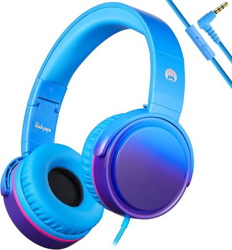 rockpapa Grade Foldable On-Ear Wired Headphones with Microphone & 3.5mm | Lightweight Stereo Corded School Head Phones with No-Tangle Cord for Adult/Kids, Laptop Phones Airplane Chromebooks Pink in Kuwait