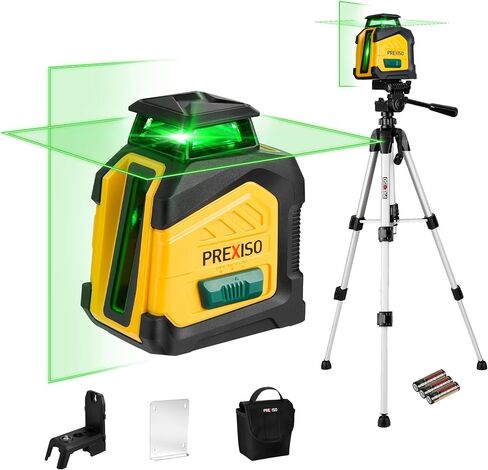 مستوى ليزر PREXISO 360 درجة مع حامل ثلاثي القوائم، خط ليزر متقاطع ذاتي الطاقة مزدوج 100 قدم - خط عمودي بزاوية واسعة للبناء، بلاط الأرضيات، التجديد بقاعدة مغناطيسية، حامل لوحة الحائط، حقيبة حمل in Kuwait
