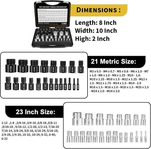 44 Nut and Bolt Thread Checker - Accurate Measurement Bolt Size and Thread Gauge, Easy to Use Bolt Thread Identifier & Bolt Size Finder, Durable Thread Checker Standard and Metric Tool. in Saudi Arabia