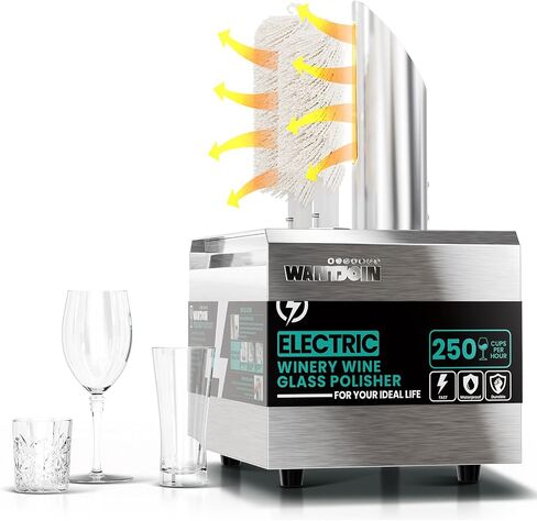 Glass Polisher,2 Pure cotton Brushes Electric Wine Glass Polisher with High Powered Heater, Stainless-Steel Commercial glass polisher machine,Safe & Hygienic for Bar Kitchen Restaurants in Saudi Arabia