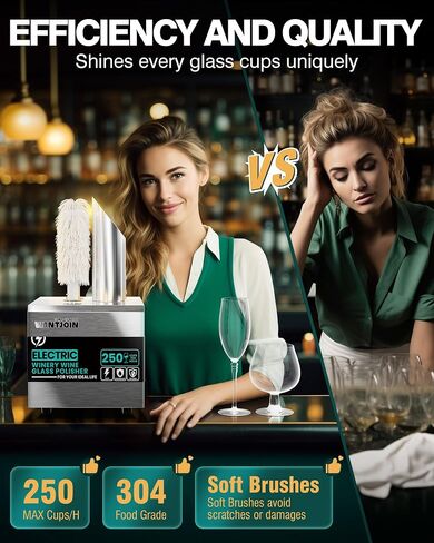 Glass Polisher,2 Pure cotton Brushes Electric Wine Glass Polisher with High Powered Heater, Stainless-Steel Commercial glass polisher machine,Safe & Hygienic for Bar Kitchen Restaurants in Saudi Arabia