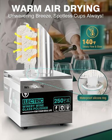 Glass Polisher,2 Pure cotton Brushes Electric Wine Glass Polisher with High Powered Heater, Stainless-Steel Commercial glass polisher machine,Safe & Hygienic for Bar Kitchen Restaurants in Saudi Arabia