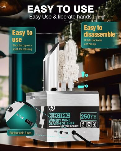 Glass Polisher,2 Pure cotton Brushes Electric Wine Glass Polisher with High Powered Heater, Stainless-Steel Commercial glass polisher machine,Safe & Hygienic for Bar Kitchen Restaurants in Saudi Arabia