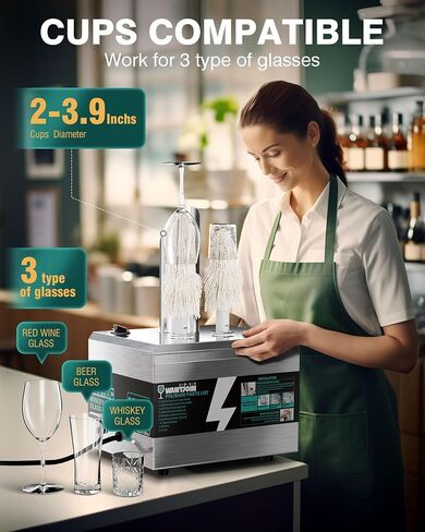 Glass Polisher,2 Pure cotton Brushes Electric Wine Glass Polisher with High Powered Heater, Stainless-Steel Commercial glass polisher machine,Safe & Hygienic for Bar Kitchen Restaurants in Saudi Arabia