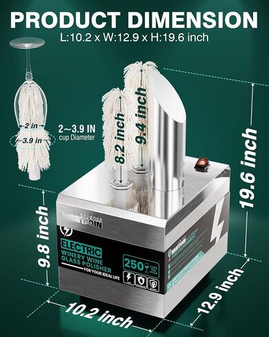 Glass Polisher,2 Pure cotton Brushes Electric Wine Glass Polisher with High Powered Heater, Stainless-Steel Commercial glass polisher machine,Safe & Hygienic for Bar Kitchen Restaurants in Saudi Arabia