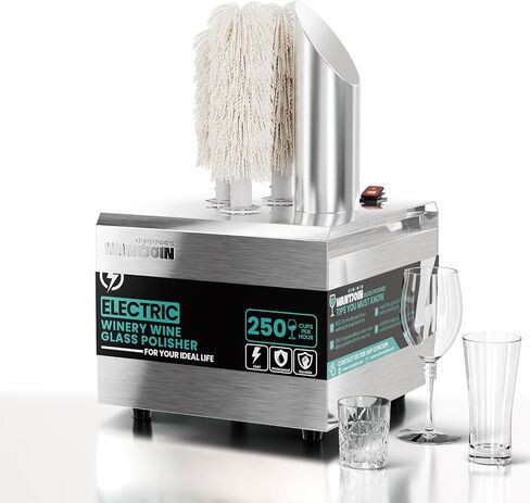 Glass Polisher,2 Pure cotton Brushes Electric Wine Glass Polisher with High Powered Heater, Stainless-Steel Commercial glass polisher machine,Safe & Hygienic for Bar Kitchen Restaurants in Saudi Arabia