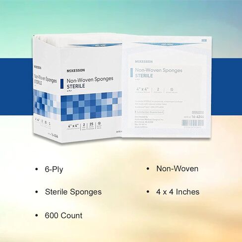 McKesson Non-Woven Sponges, Sterile, 6-Ply, Polyester/Rayon, 4 in x 4 in, 2 Per Pack, 25 Packs, 50 Total in Saudi Arabia