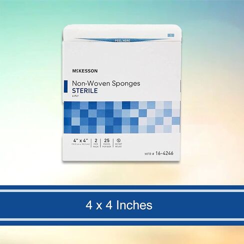 McKesson Non-Woven Sponges, Sterile, 6-Ply, Polyester/Rayon, 4 in x 4 in, 2 Per Pack, 25 Packs, 50 Total in Saudi Arabia