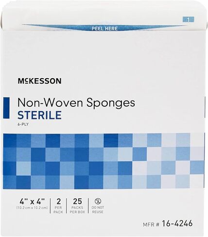 McKesson Non-Woven Sponges, Sterile, 6-Ply, Polyester/Rayon, 4 in x 4 in, 2 Per Pack, 25 Packs, 50 Total in Saudi Arabia