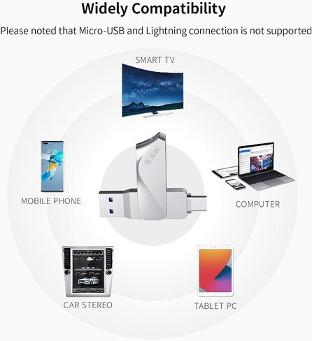 محرك فلاش SSK 64 جيجابايت USB C محرك أقراص مزدوج 2 في 1 OTG USB A 3.2 + محرك إبهام ذاكرة من النوع C، Thunderbolt Pendrive تصل إلى 150 ميجابايت/ثانية سرعة نقل الصور لهواتف Android/الأجهزة اللوحية/Mac/الكمبيوتر المحمول in Saudi Arabia