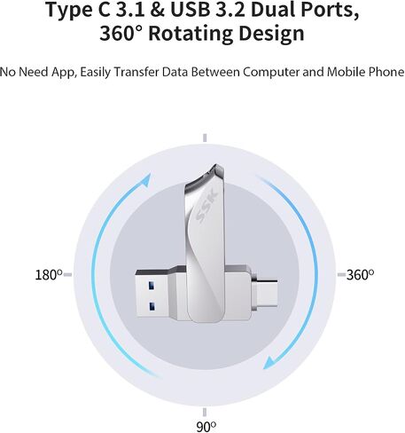 محرك فلاش SSK 64 جيجابايت USB C محرك أقراص مزدوج 2 في 1 OTG USB A 3.2 + محرك إبهام ذاكرة من النوع C، Thunderbolt Pendrive تصل إلى 150 ميجابايت/ثانية سرعة نقل الصور لهواتف Android/الأجهزة اللوحية/Mac/الكمبيوتر المحمول in Saudi Arabia