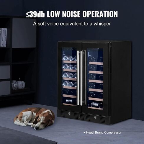 VEVOR 24" Cooler for Wines & Drinks, Holds 78 Cans & 20 Bottles, Dual Zone, Tempered Glass, Digital Temperature Settings, Blue Lighting, Safety Lock, Install Anywhere, ETL Certified in Saudi Arabia