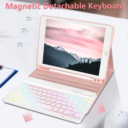 حافظة لوحة مفاتيح iPad الجيل التاسع الجديدة 10.2 بوصة 2021/(الجيل الثامن) 2020/(الجيل السابع) 2019، حافظة لوحة مفاتيح بإضاءة خلفية 7 ألوان لجهاز iPad 10.2 بوصة /iPad Air 3 10.5 بوصة (الجيل الثالث)/iPad Pro 10.5 بوصة مع حامل قلم رصاص( أرجواني) in Kuwait